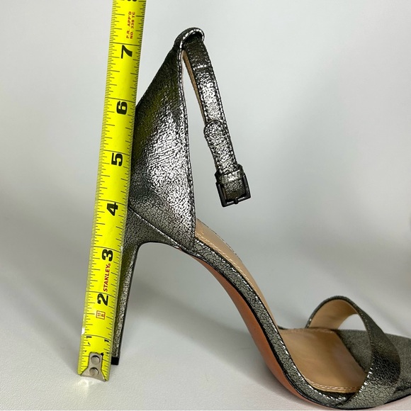 TORY BURCH Size 9 Keri Crackled Metallic Pewter Leather‎ Stiletto Sandals Heels. - Picture 13 of 15